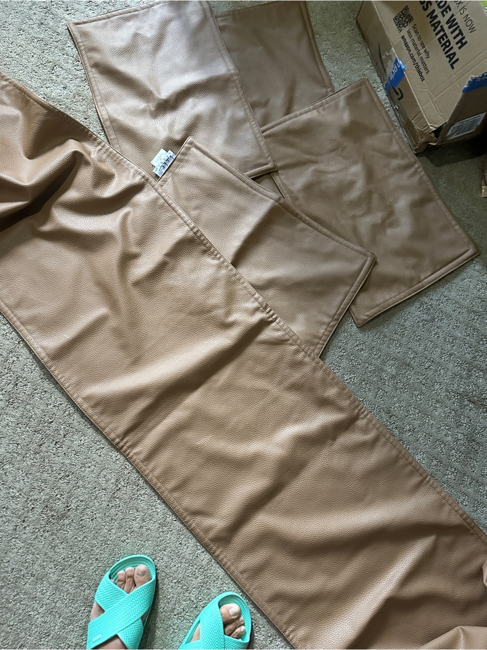 Nicole Miller Tan Faux-Leather Table Runner and Placemats Set